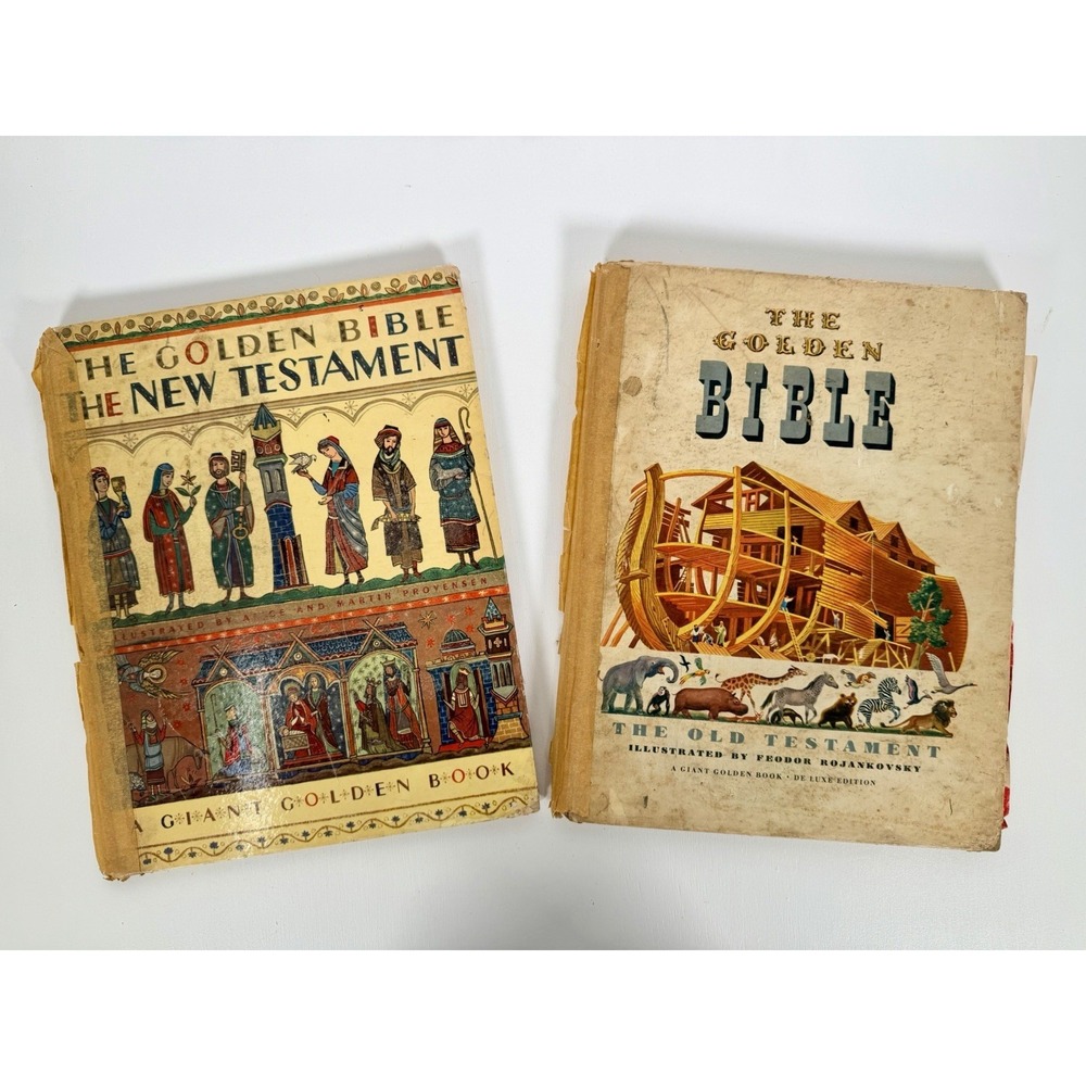 VTG Golden Bible Set 1946 & 1953 Illustrated Rojankovsky Provensen Giant Books